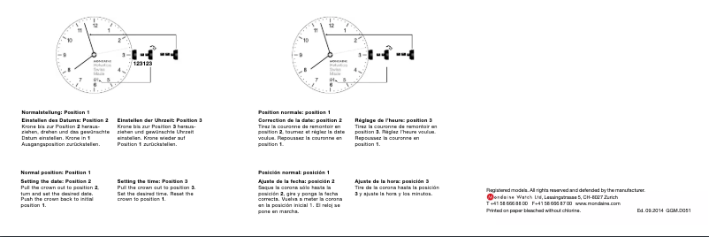 Page 1 de la notice Manuel utilisateur Mondaine Helvetica GGM.D051