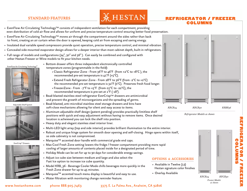 Page 1 de la notice Fiche technique Hestan KFCL30YW