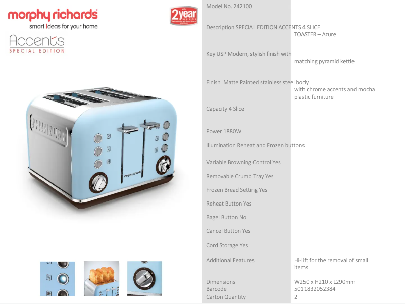 Page 1 de la notice Fiche technique Morphy Richards Accents 242100