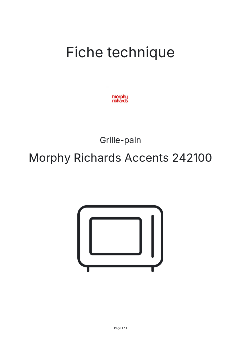 Page n°1 - Fiche technique Morphy Richards Accents 242100