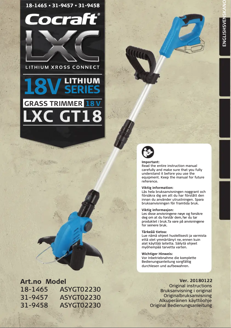 Image de la première page du manuel de l'appareil LXC GT18