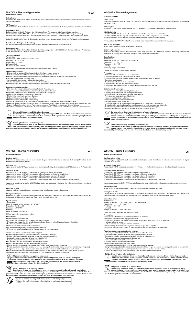 Page n°1 - Manuel utilisateur Techno Line WS7009