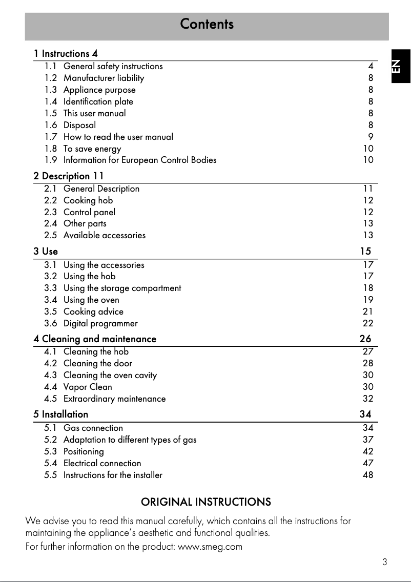 Page 1 de la notice Manuel utilisateur Smeg SUK91MFX9