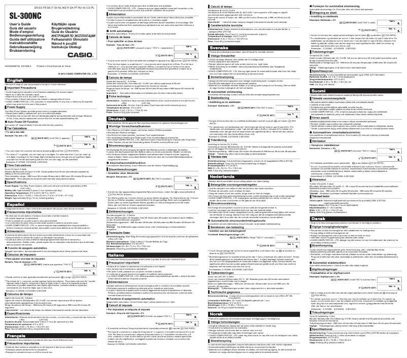 Page 1 de la notice Manuel utilisateur Casio SL-300NC