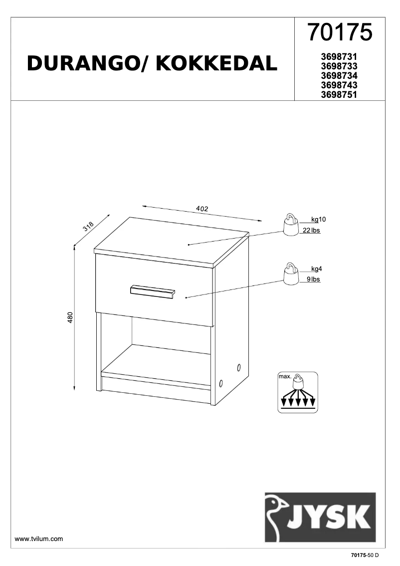 Page n°1 - Manuel utilisateur JYSK Durango