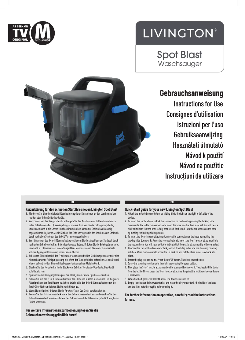 Page 1 de la notice Manuel utilisateur Livington Spot Blast