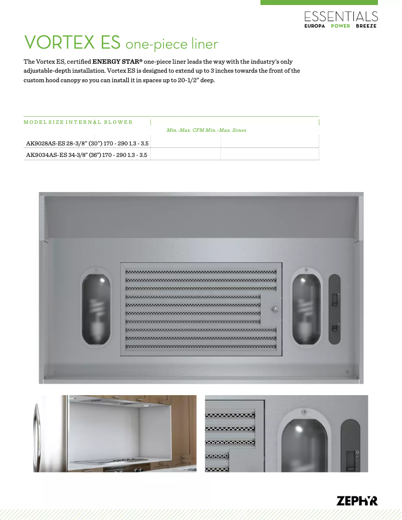 Página 1 del manual Ficha técnica Zephyr AK9034ASES