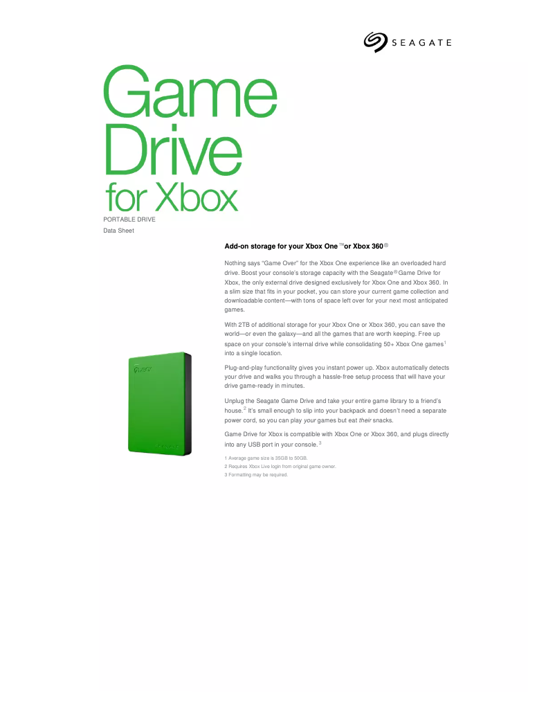 Page n°1 - Fiche technique Seagate Game Drive for Xbox