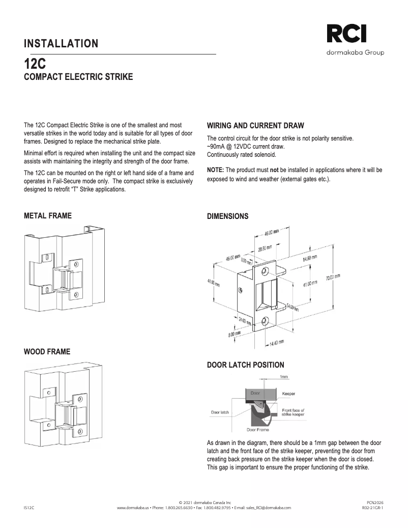 Page 1 de la notice Manuel utilisateur Dormakaba 12C