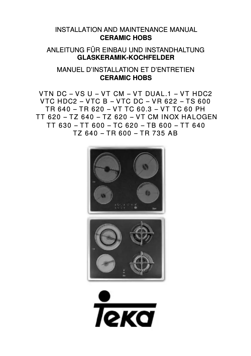 Page 1 de la notice Manuel utilisateur Teka VT CM