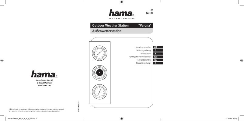 Page n°1 - Manuel utilisateur Hama Verona 00123146