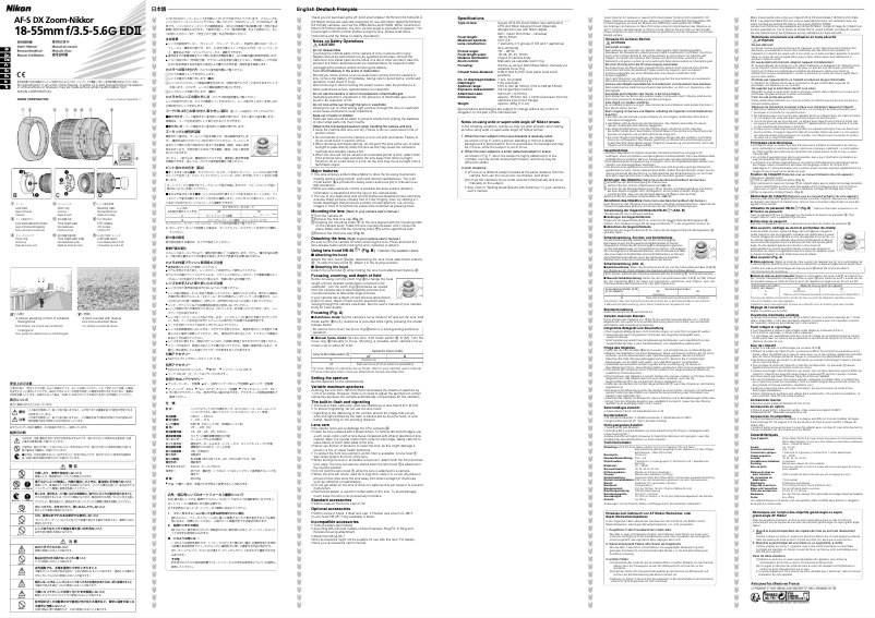 Image de la première page du manuel de l'appareil Nikkor AF-S DX Zoom-Nikkor 18-55mm f/3.5-5.6G ED II