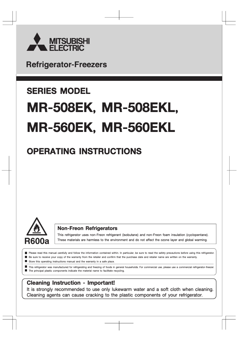 Page 1 de la notice Manuel utilisateur Mitsubishi MR-508EK-ST-A2