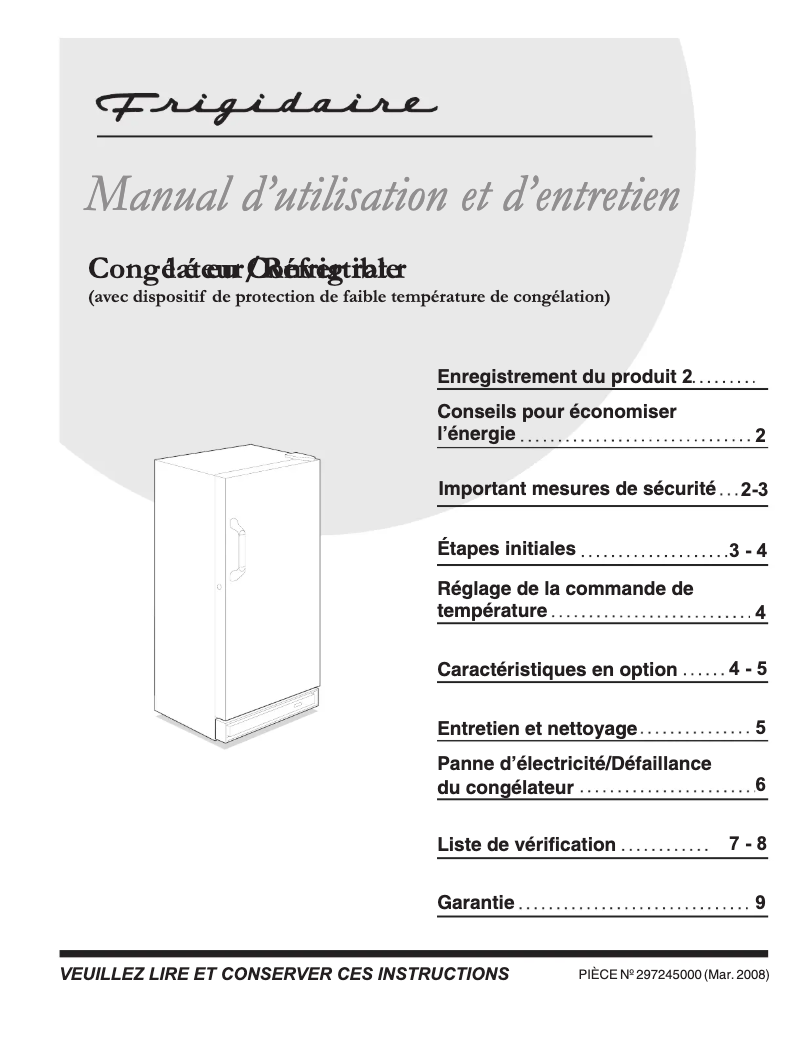 Page n°1 - Manuel utilisateur Frigidaire FKCH17F7HB