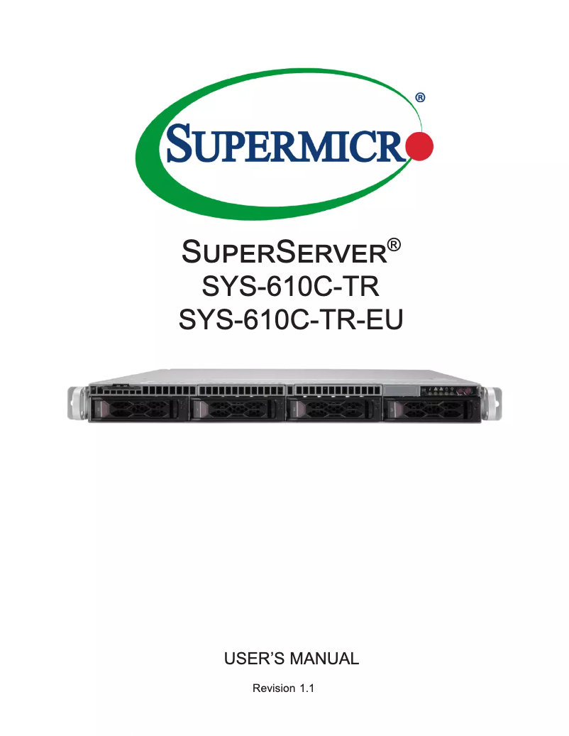 Page 1 de la notice Manuel utilisateur Supermicro SuperServer SYS-610C-TR