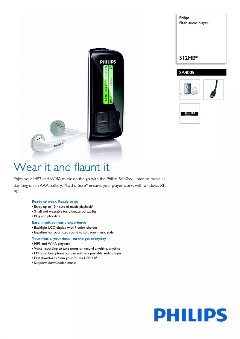 Page n°1 - Brochure Philips SA4005