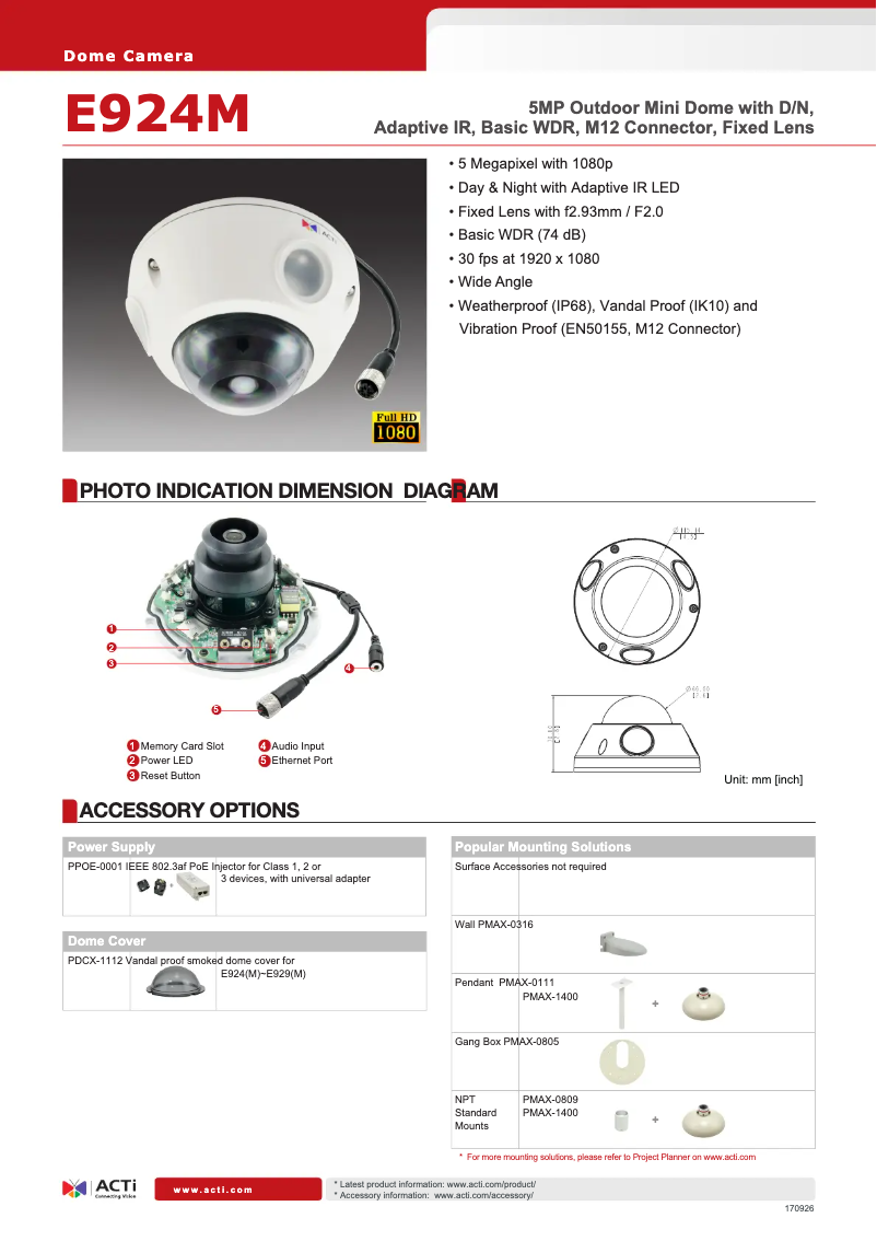 Page 1 de la notice Fiche technique ACTi E924M
