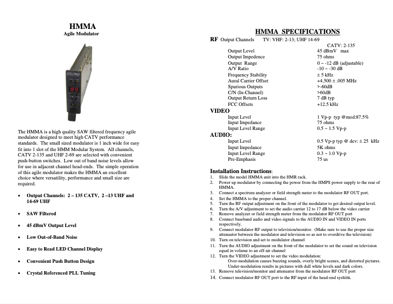 Page 1 de la notice Manuel utilisateur Holland Electronics HMMA
