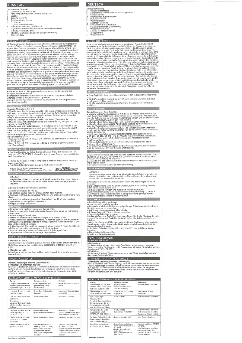 Page 1 de la notice Manuel utilisateur Rowenta CT 212