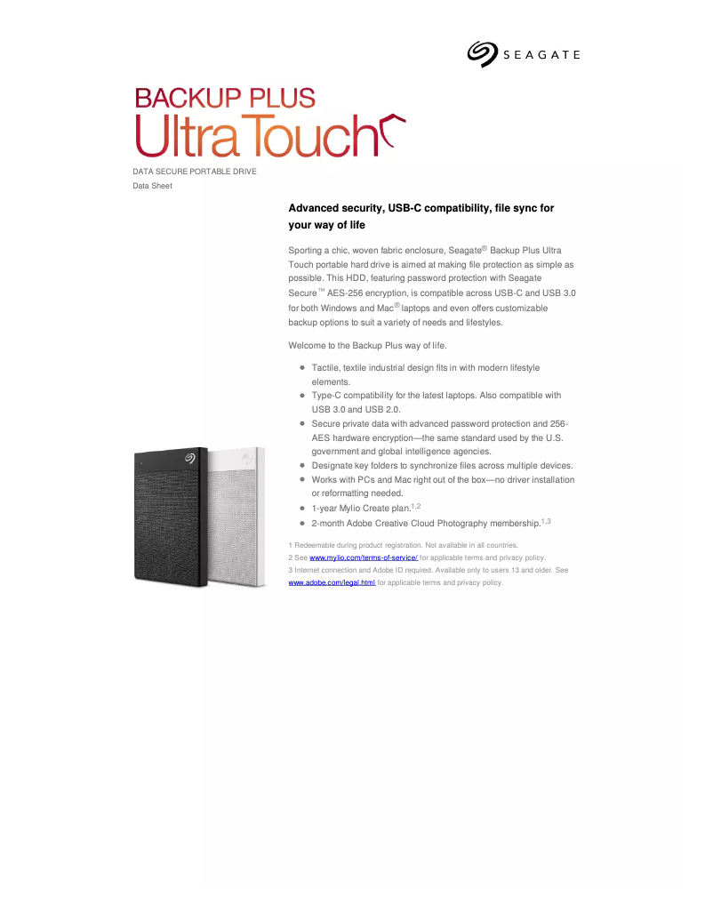 Page n°1 - Fiche technique Seagate Backup Plus Ultra Touch