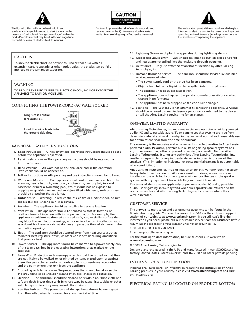 Page 1 de la notice Manuel utilisateur Altec Lansing BXR1121
