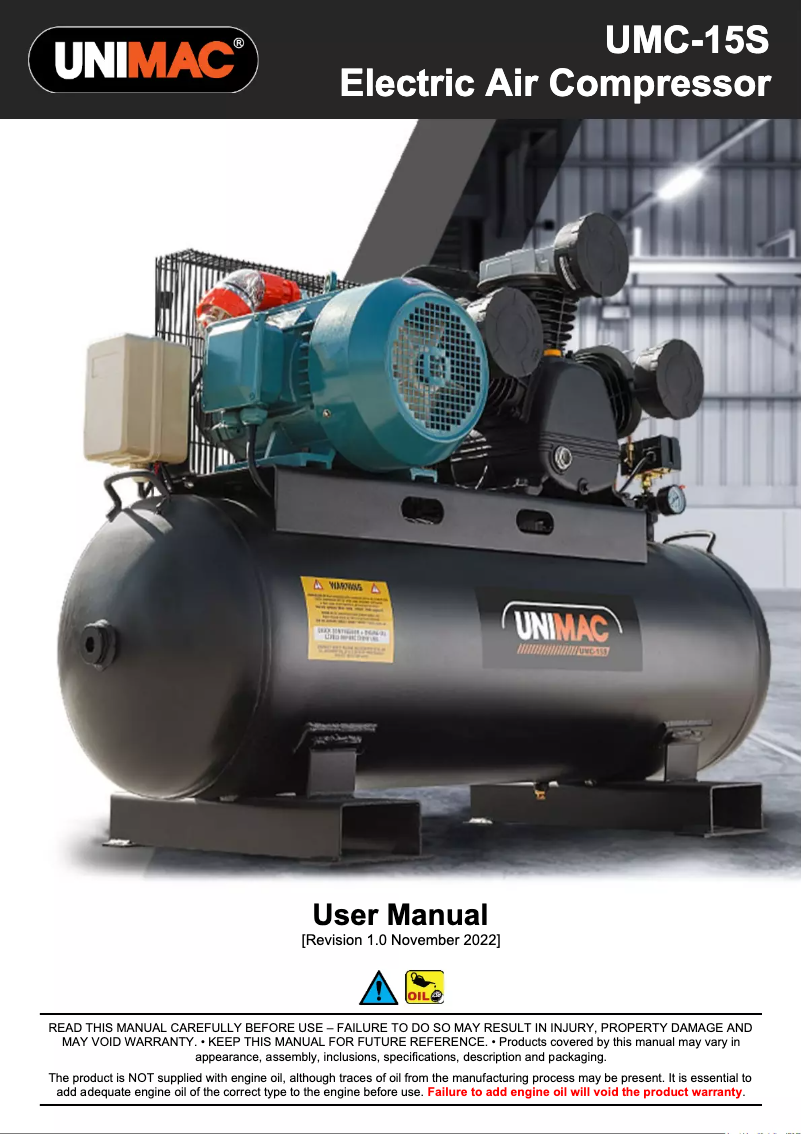 Page 1 de la notice Manuel utilisateur Unimac UMVC-15S