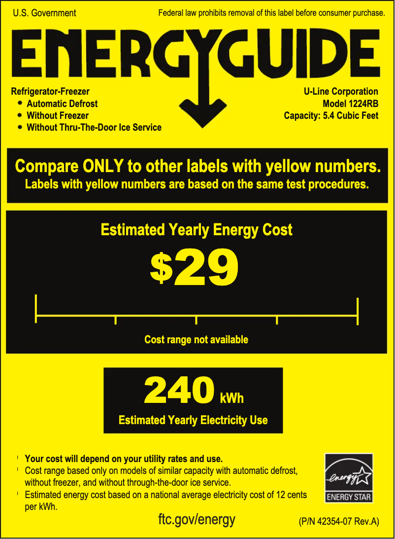 Page 1 de la notice Label énergétique U-Line U-1224R
