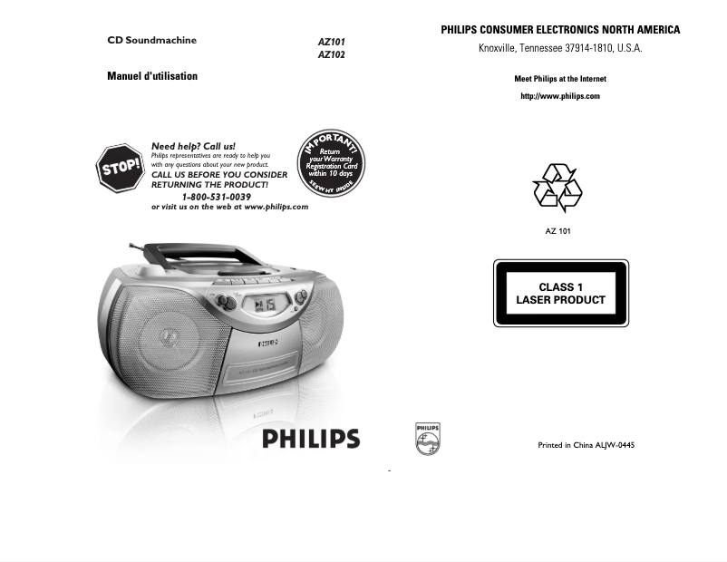 Page n°1 - Manuel utilisateur Philips AZ101