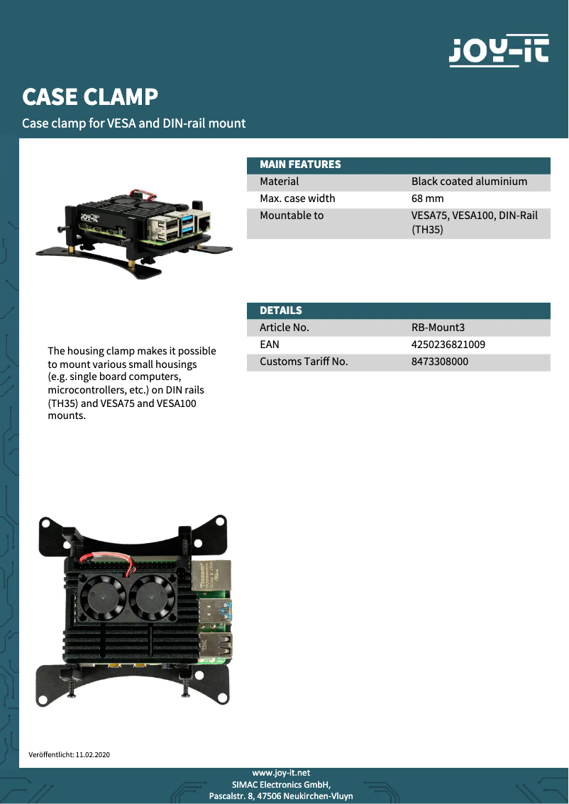 Page n°1 - Fiche technique Joy-It RB-Mount3