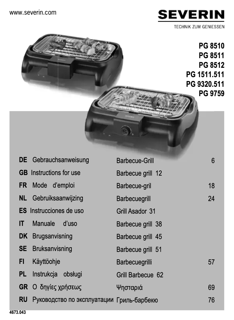 Page 1 de la notice Manuel utilisateur Severin PG 1511