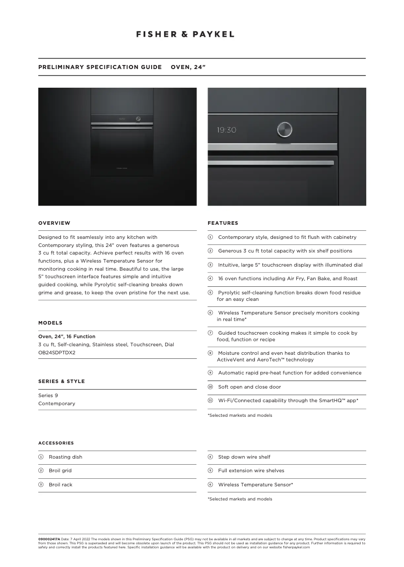 Page n°1 - Fiche technique Fisher & Paykel OB24SDPTDX2