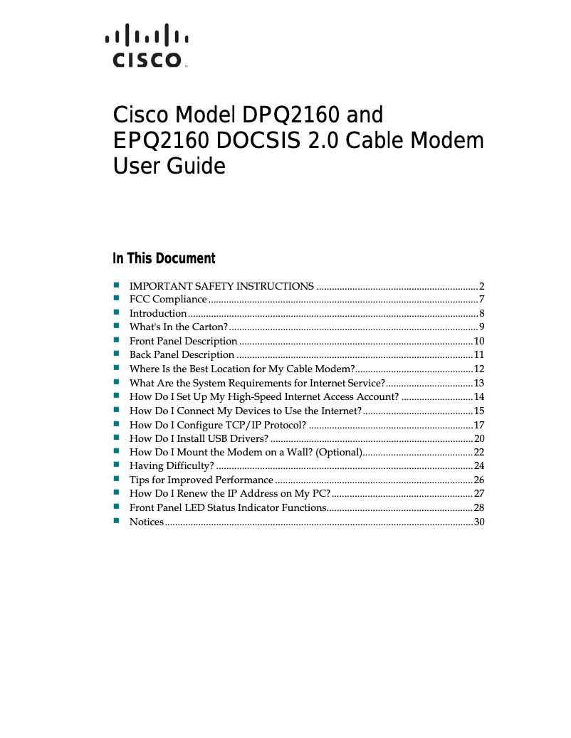 Page 1 of the manual User Manual Cisco EPQ2160