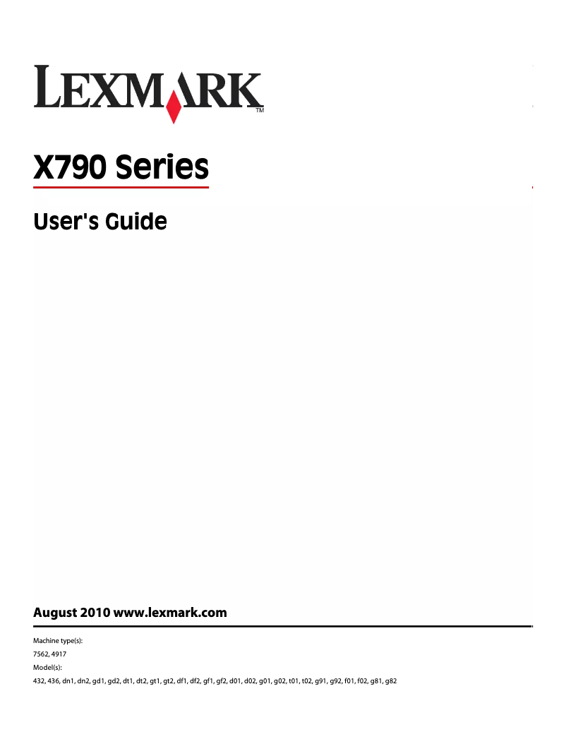 Page 1 de la notice Manuel utilisateur Lexmark X792dtpe