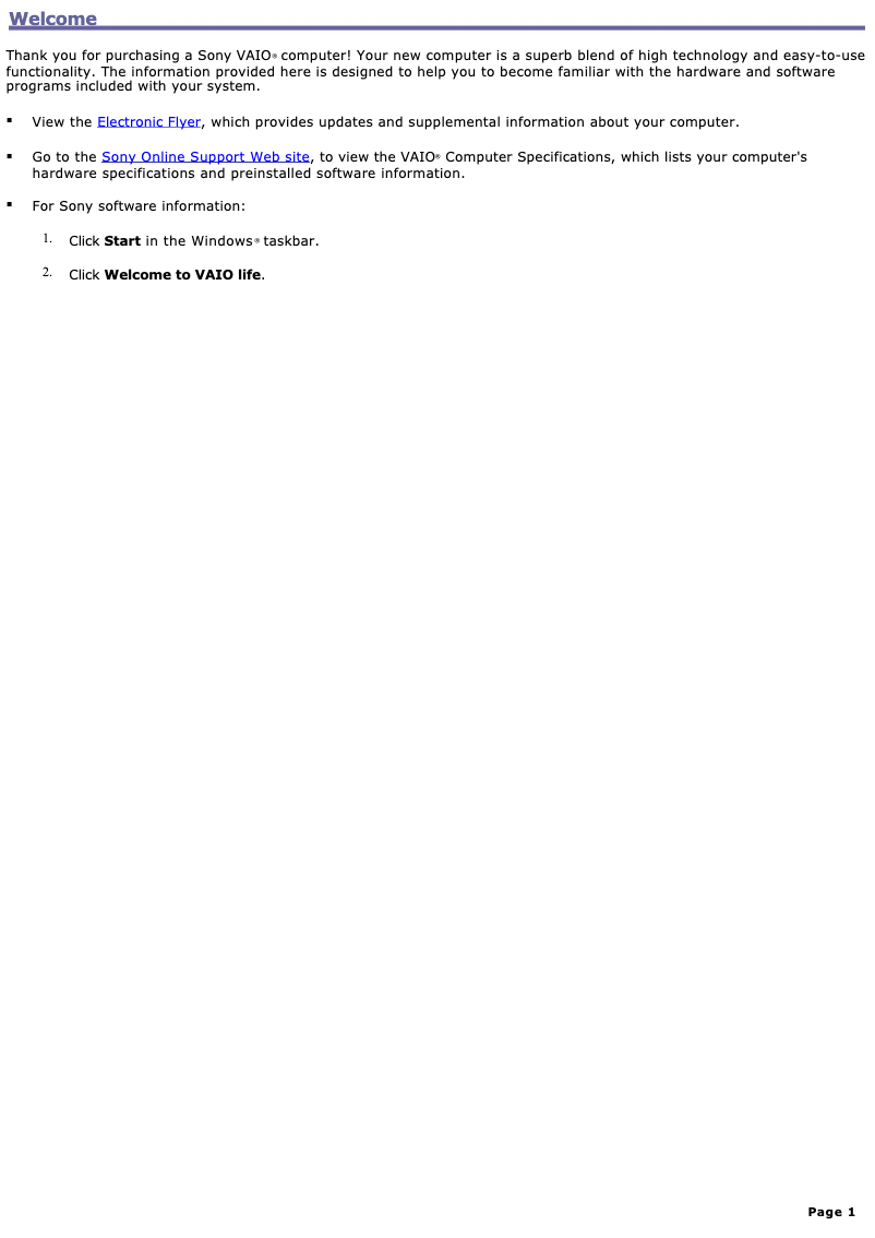 Page n°1 - Manuel utilisateur Sony Vaio PCV-RS520