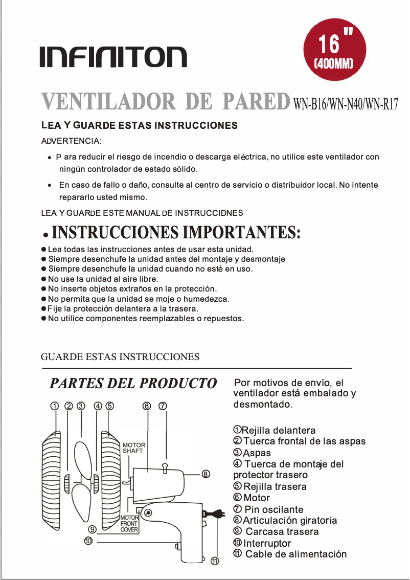 Page n°1 - Manuel utilisateur Infiniton WN-B16