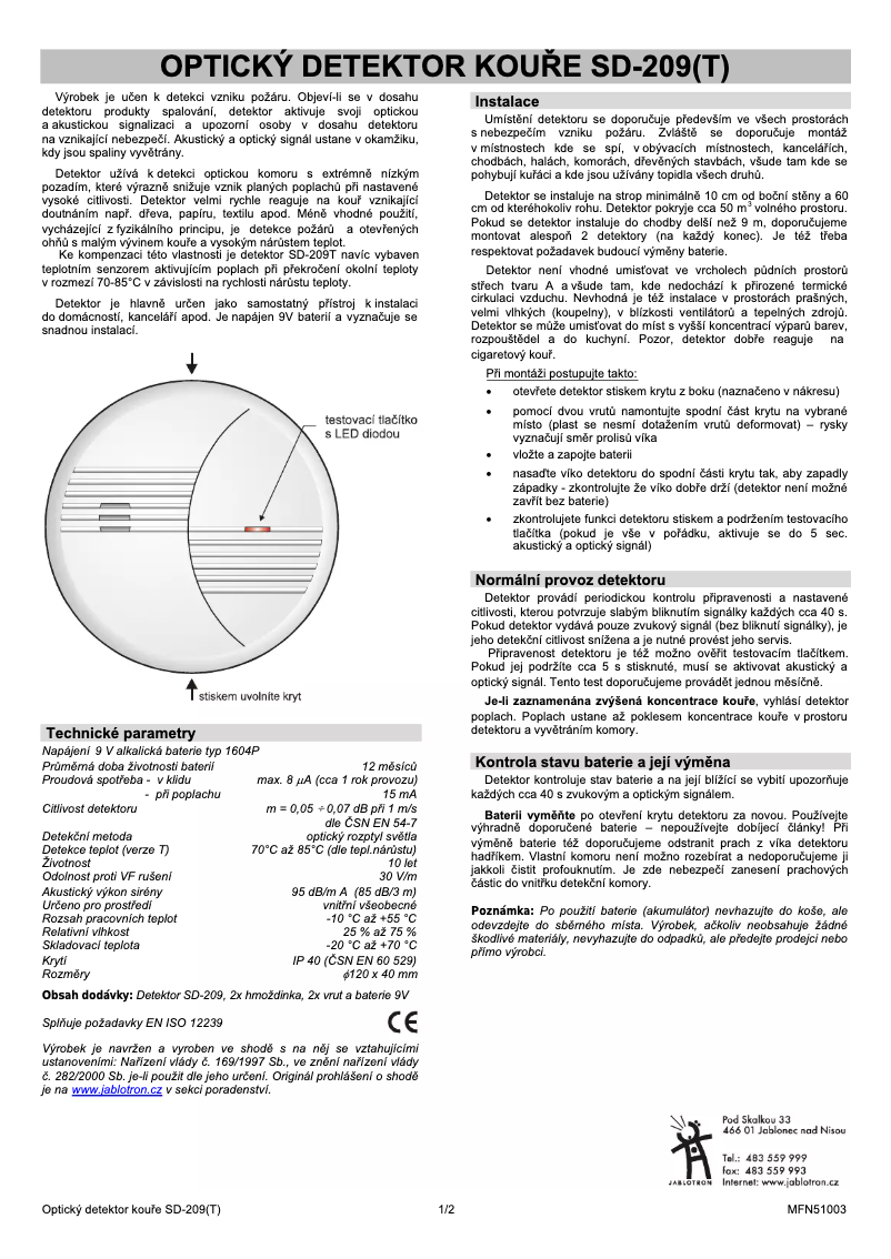 Image de la première page du manuel de l'appareil SD-209T