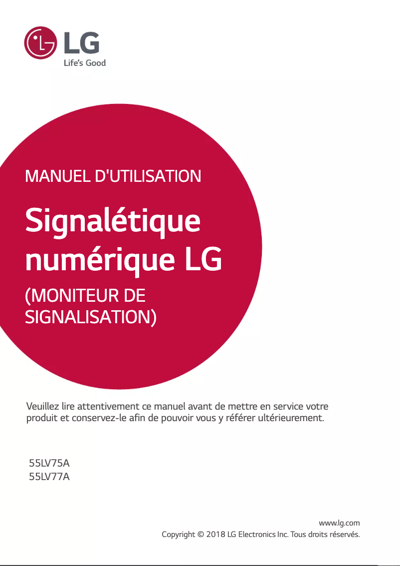 Page 1 de la notice Manuel utilisateur LG 55LV75A