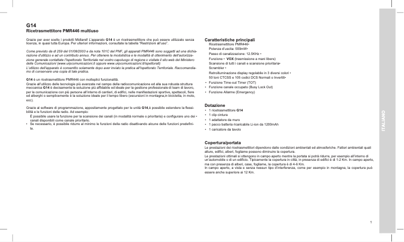 Page 1 de la notice Manuel utilisateur Midland G14