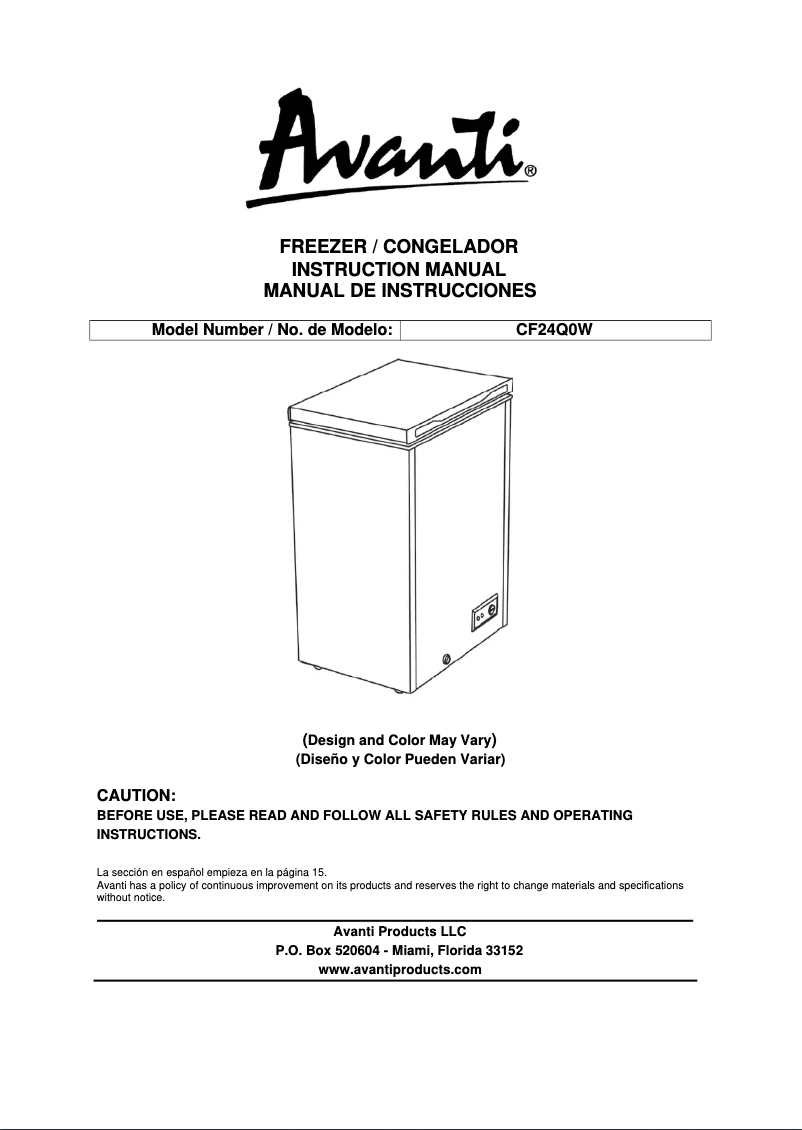 Page 1 de la notice Manuel utilisateur Avanti CF24Q0W