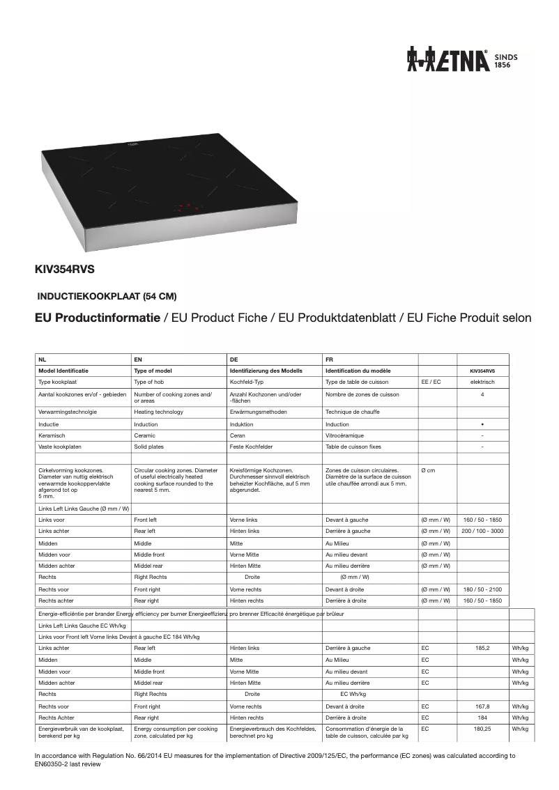 Page 1 de la notice Fiche technique Etna KIV354RVS