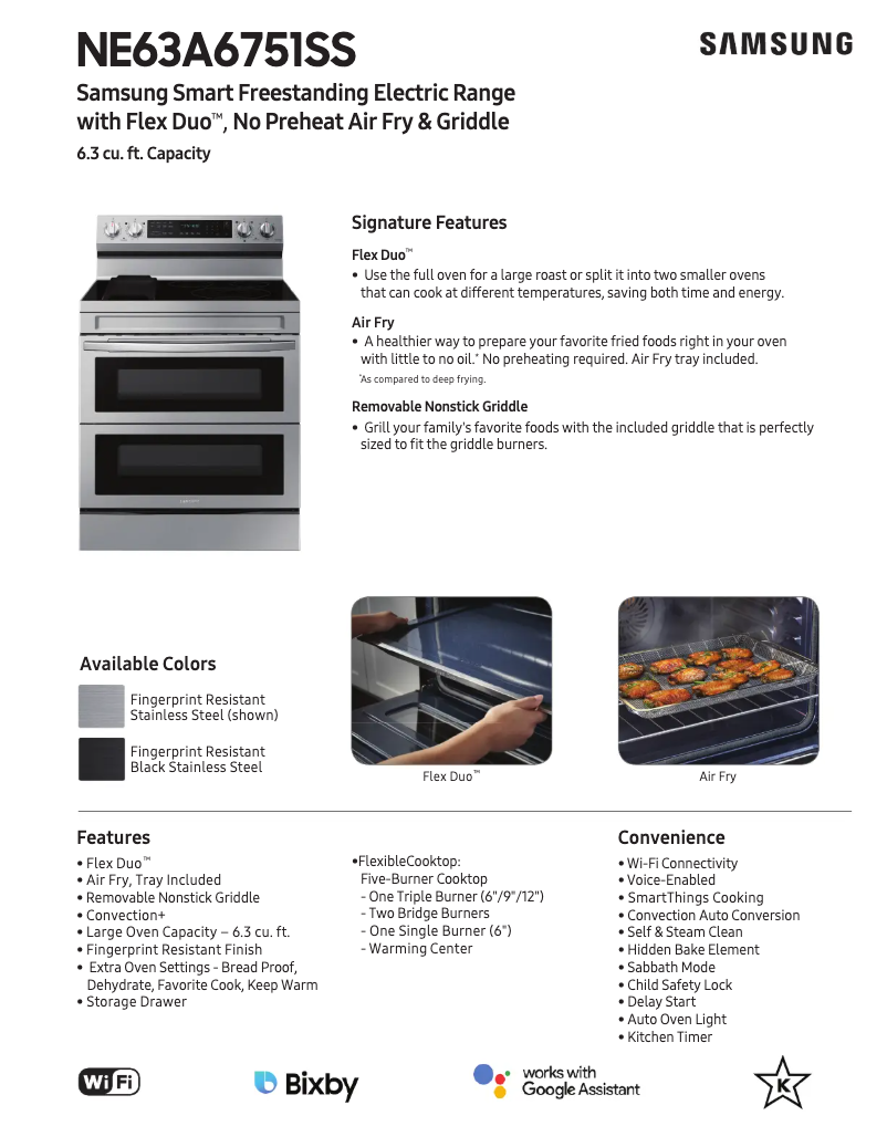 Page 1 de la notice Fiche technique Samsung NE63A6751SS