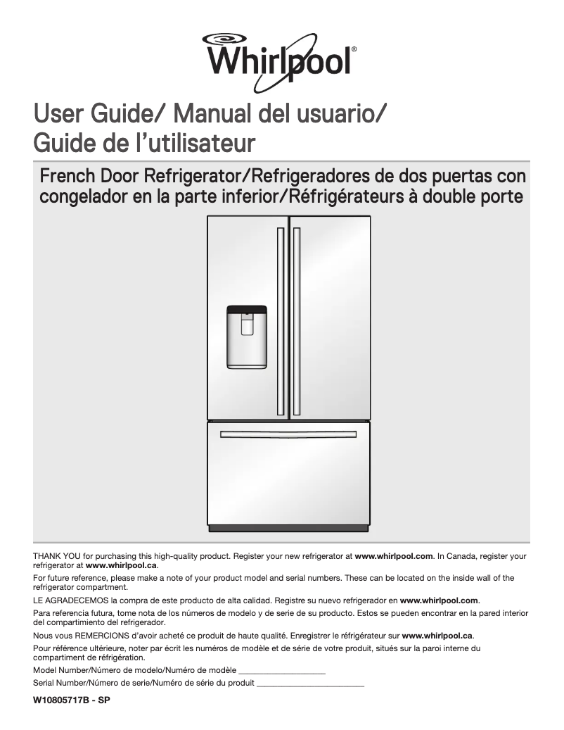 Page 1 de la notice Manuel d'utilisation et d'entretien Whirlpool WRF992FIFH