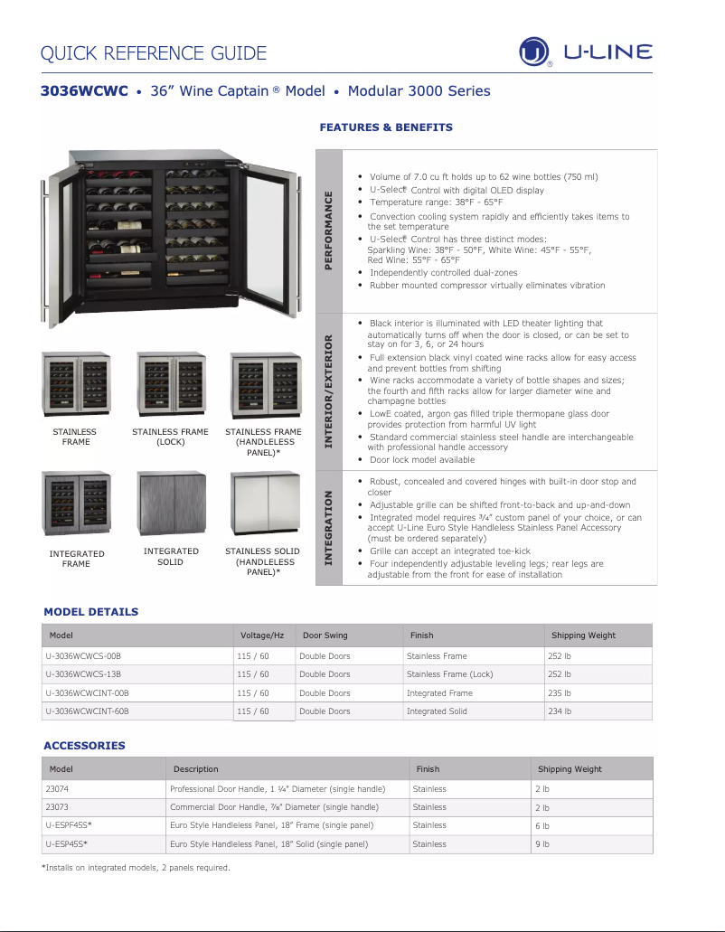 Page n°1 - Fiche technique U-Line U-3036WCWCS-13B