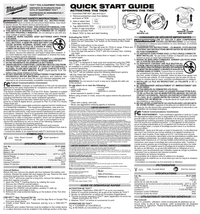 Page 1 de la notice Manuel utilisateur Milwaukee TICK 48-21-2004
