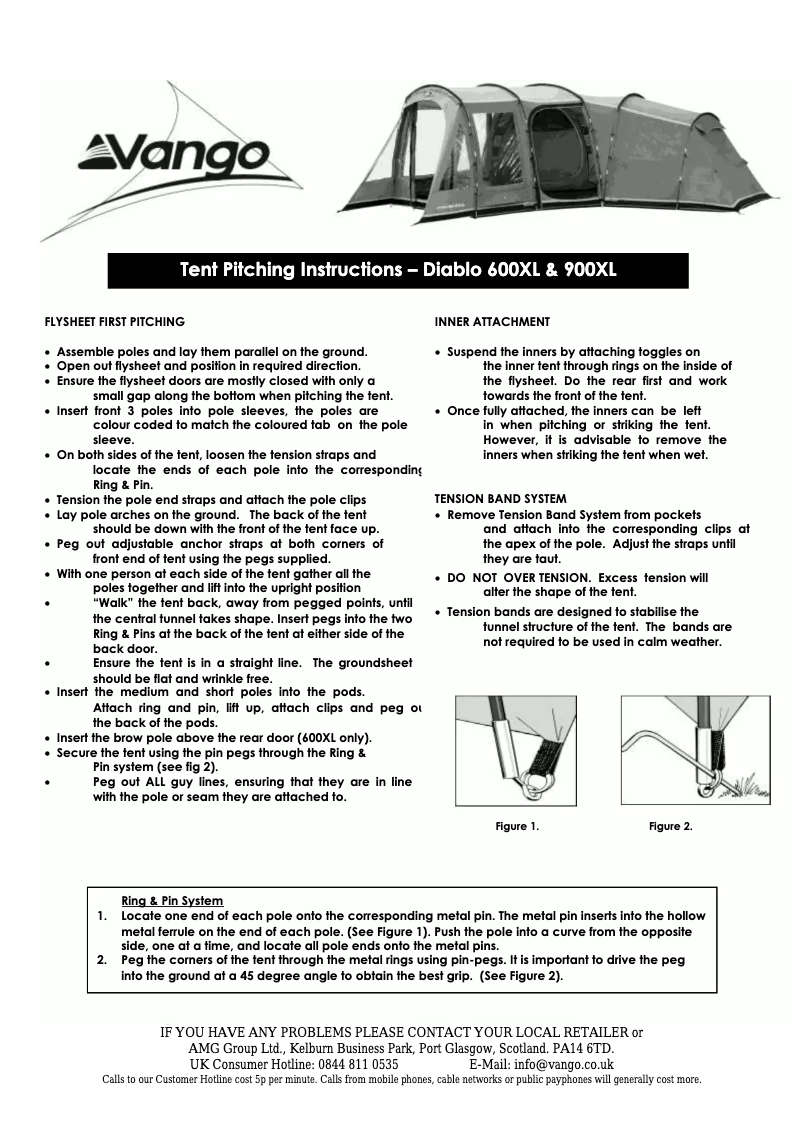 Page 1 de la notice Manuel utilisateur Vango Diablo 900 XL