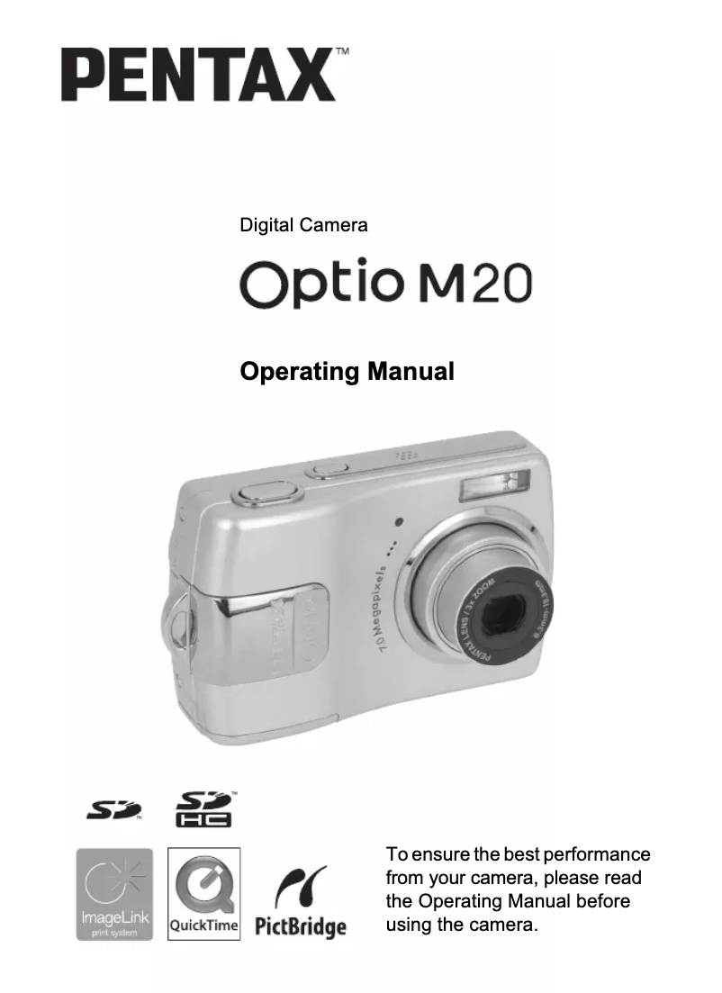 Imagen de la primera página del manual del dispositivo Optio M20