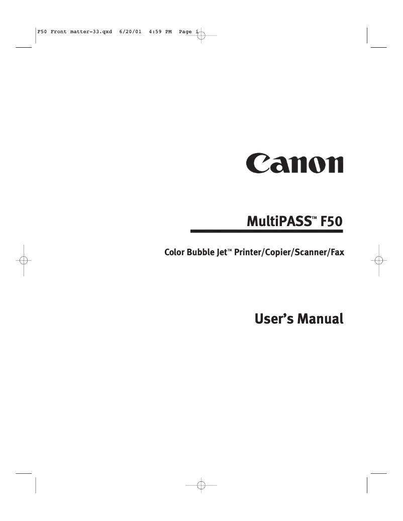 Page 1 de la notice Manuel utilisateur Canon MultiPASS F50