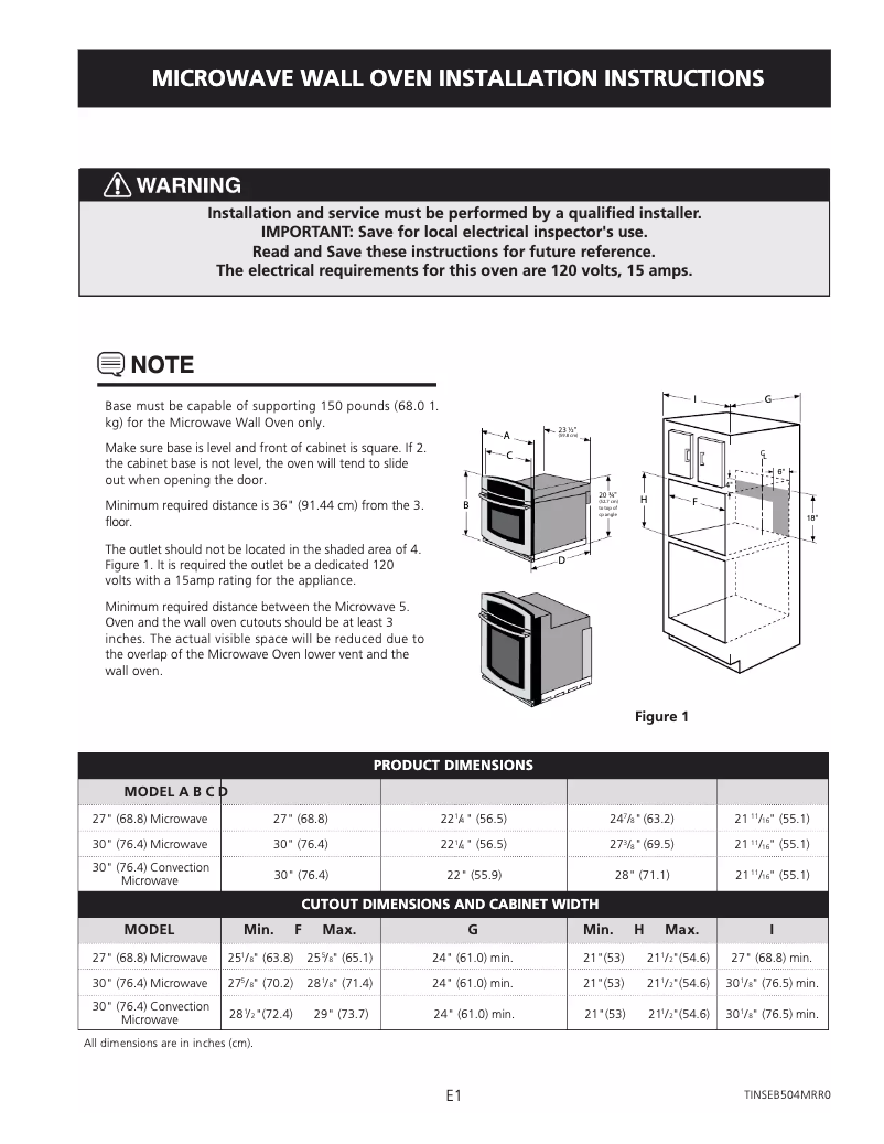 Page 1 de la notice Guide d'installation Electrolux ICON ICON E30MO75HPS