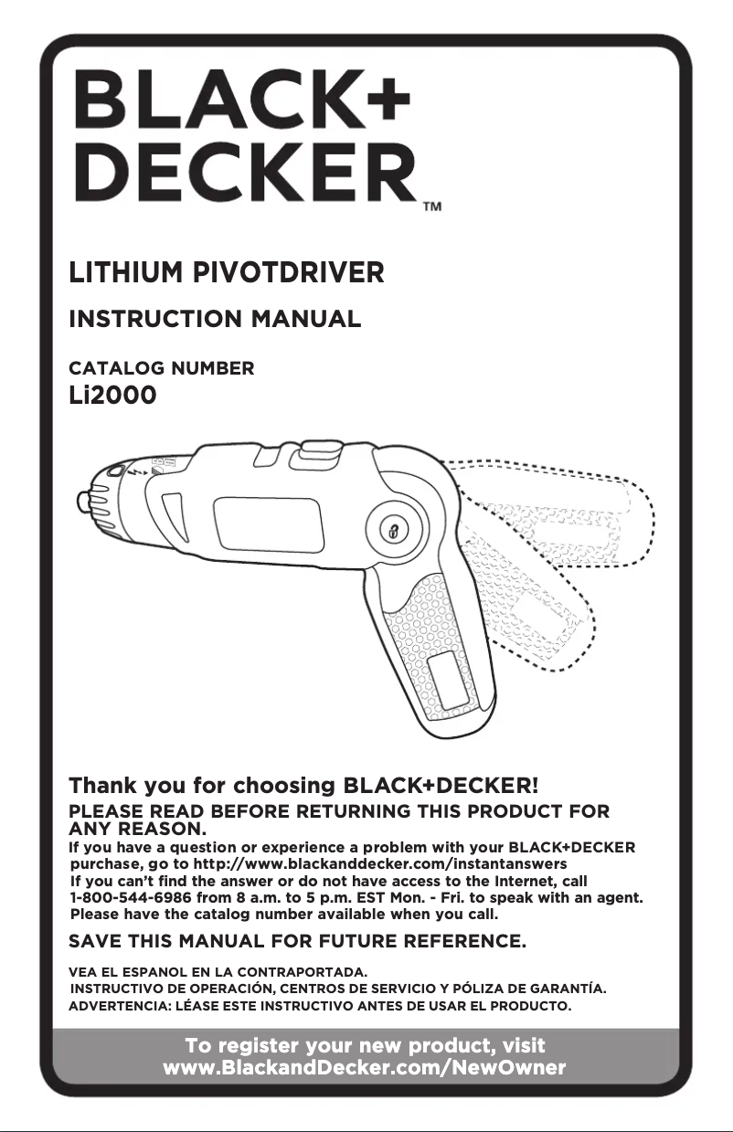 Page n°1 - Manuel utilisateur Black & Decker LI2000