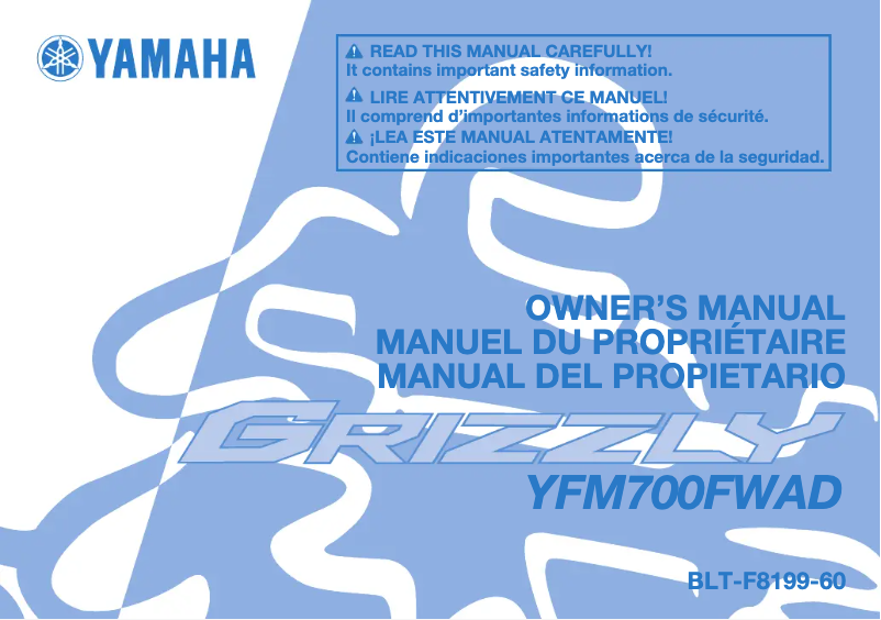 Page 1 de la notice Manuel utilisateur Yamaha Grizzly 700 (2022)